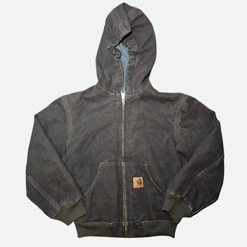 Carhartt Youth Medium 8 Dark Brown Active Jacket Faded Duck Canvas Hooded YYJ100